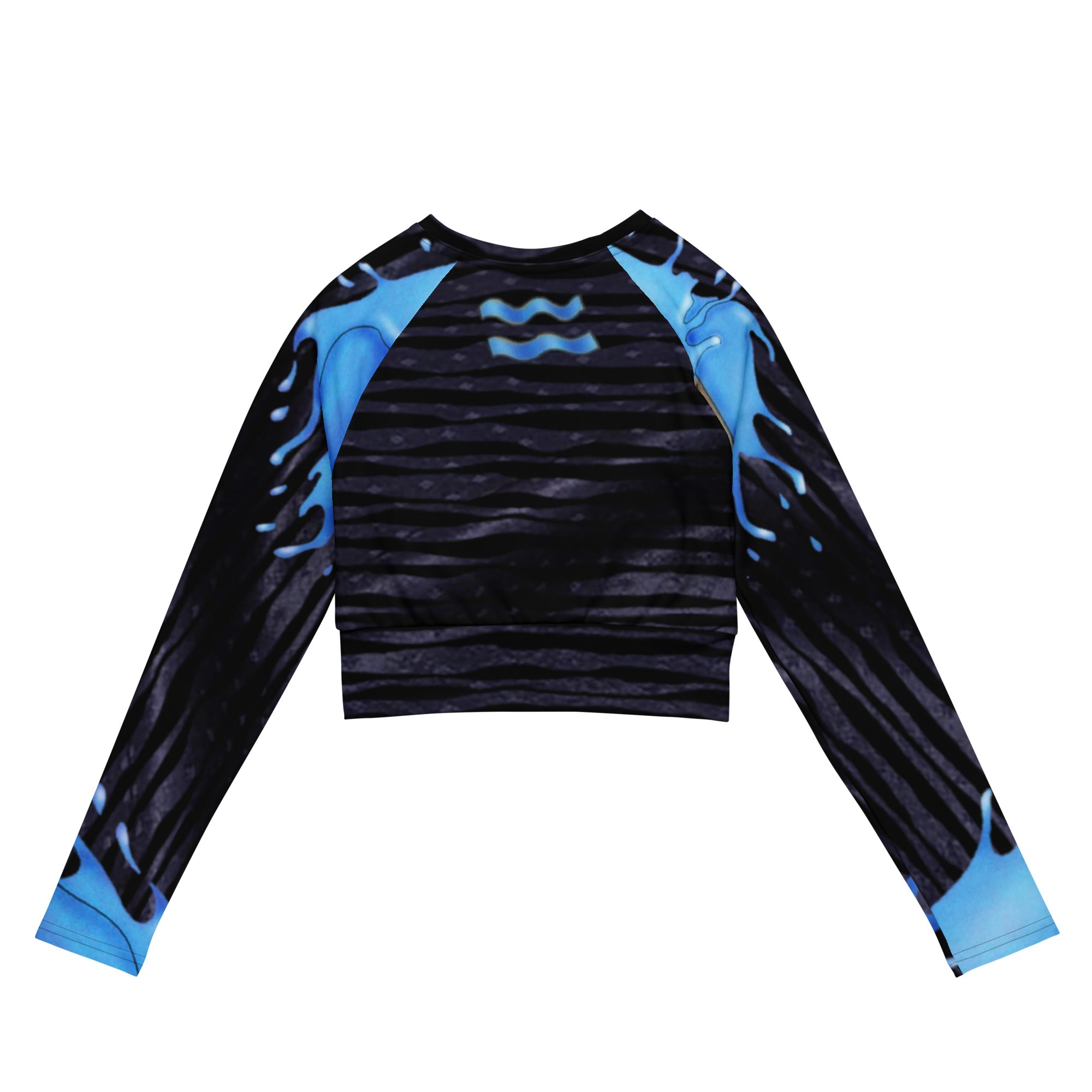 Recycled Long-Sleeve Crop Top- Gym Wear or Streetwear for Aquarius- "Cosmic Aqua" by WickedYo.